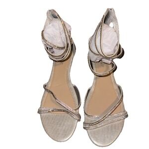 Dream Pairs Low Gladiator Sandals Silver Ankle Straps Rhinestone Women's 11 Flaw